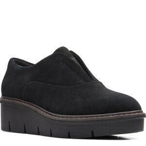 Clarks Women's Airabell Sky Casual Comfy Cushioned Wedges Black Shoes 8.5